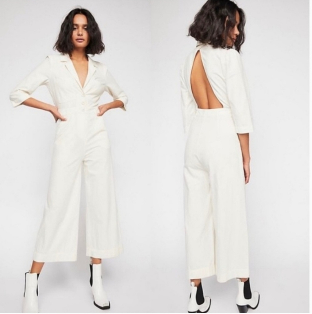 Free People White/cream Jumpsuit Grunge Punk Utility Romper XS 100% Cotton